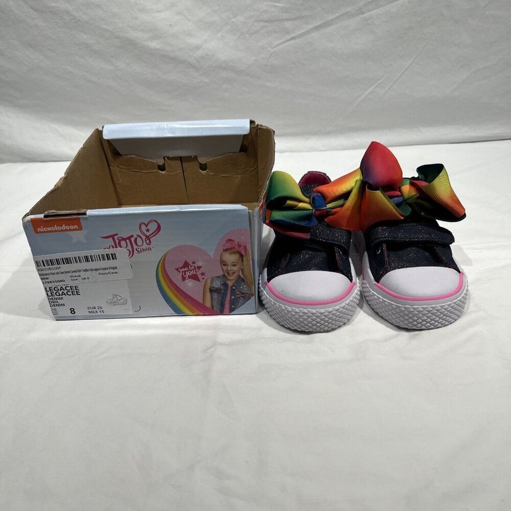Nickelodeon JoJo Siwa Rainbow Bow Glitter Denim Shoes Low Top Girls Size 8